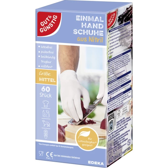 Gut & Günstig Einmalhandschuhe Nitril Weiß Gr.M 60ST 1 Gut & Günstig Einmalhandschuhe Nitril Weiß Gr.M 60ST